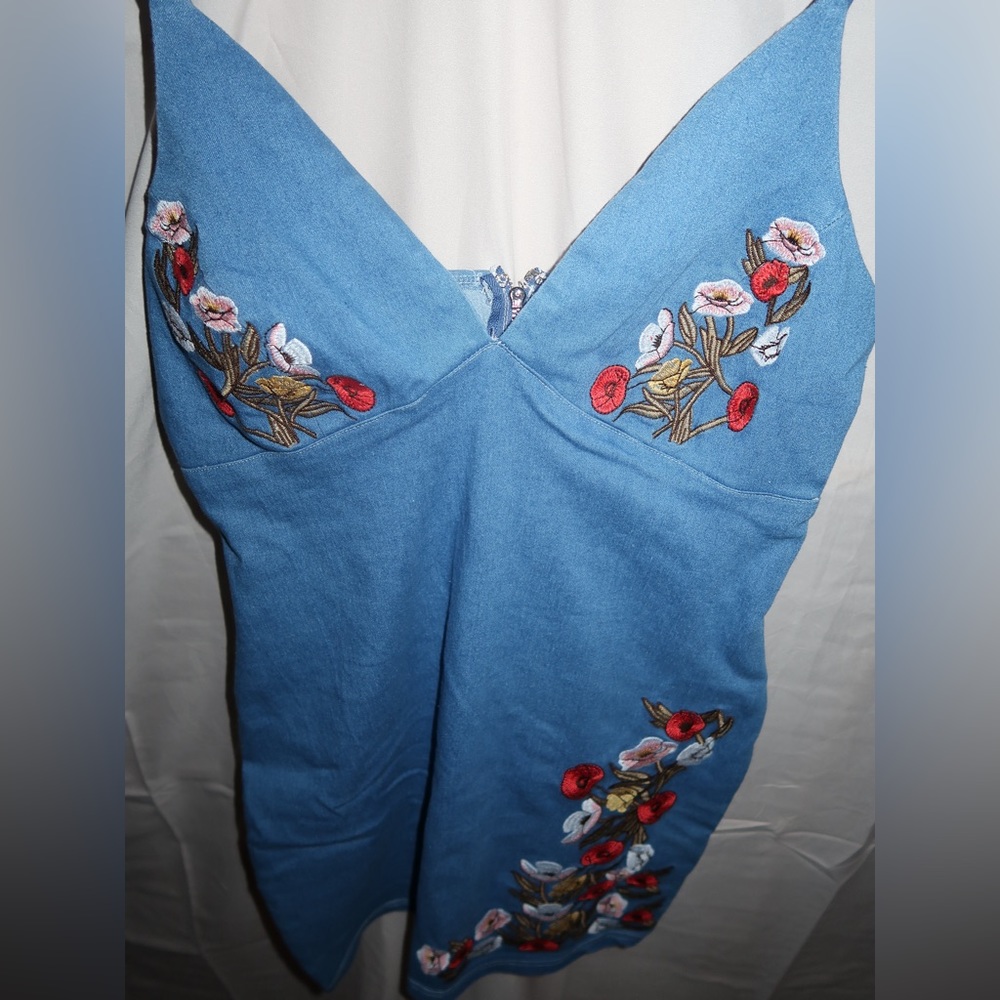 Faux Denim floral mini dress